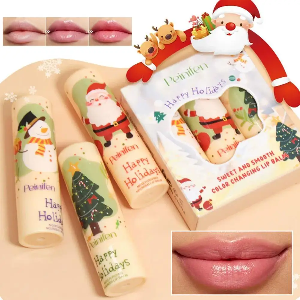 3 pezzi di temperatura che cambia colore set di rossetti natalizi cambiamento duraturo labbra lunghe di colore cosmetici lucide labbra trasparenti T6X4