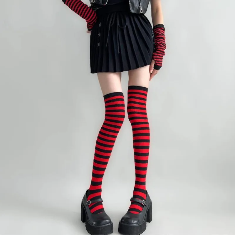 

Демонстрационные женские длинные чулки-трубы в полоску в стиле Харадзюку, панк, ретро, облегающие, с рукавом-рукавицей