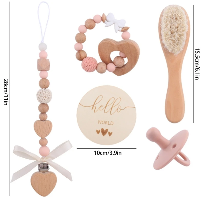 N80C Zahnen Spielzeug & Schnuller Clip Set Säuglings Beißring Schnuller Halter Set Zahnen Geschenk Set Baby Beißring mit Halter