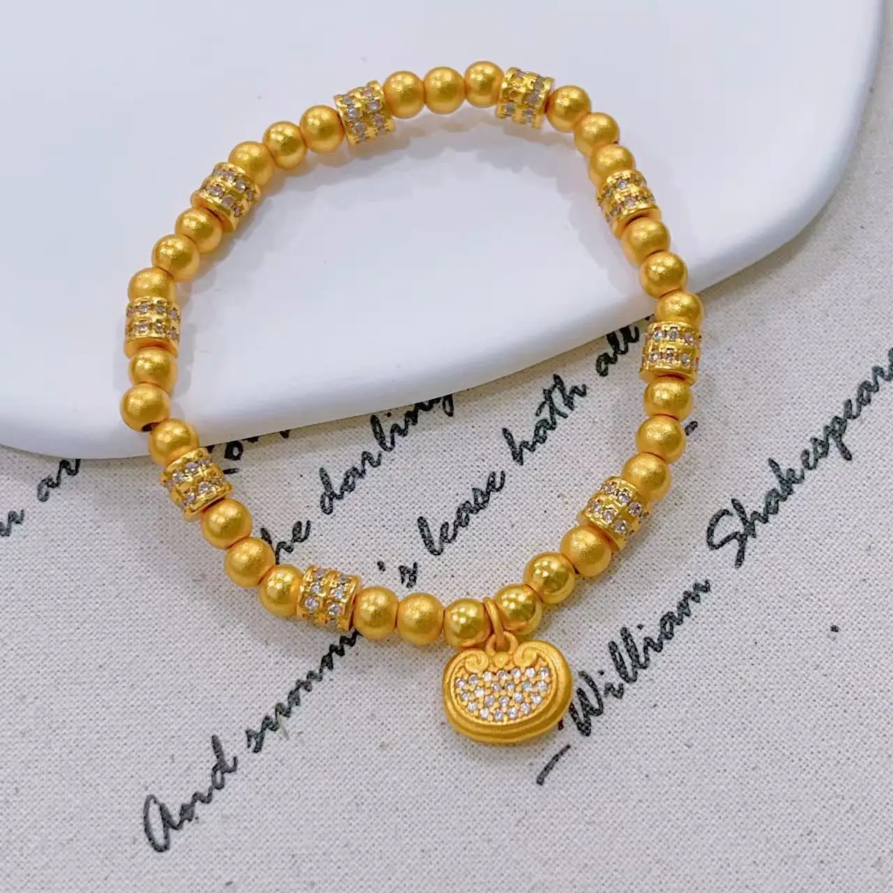 

Women 24K Gold AU999 Pure Gold Diamond-Studded Moving Ring Bead Bracelet - Durable, secure ring, long-lasting wear