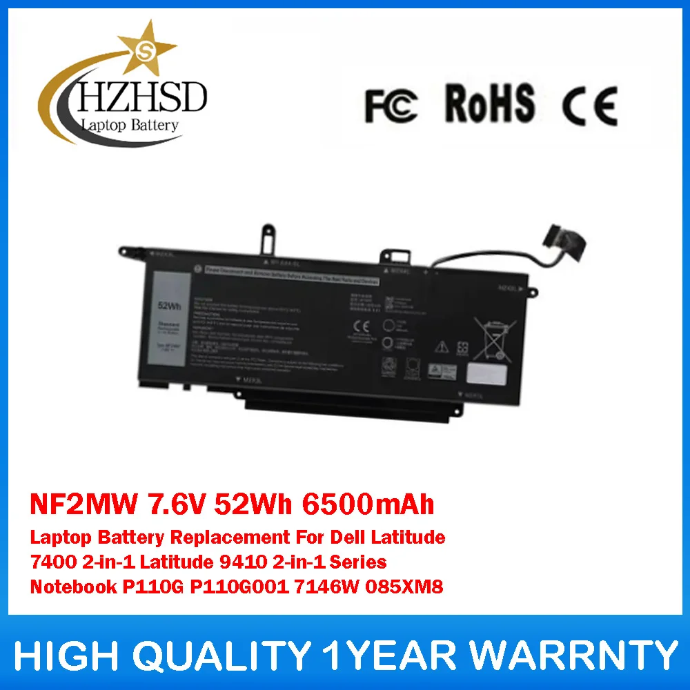 

NF2MW 7.6V 52Wh 6500mAh Laptop Battery Replacement For Dell Latitude 7400 2-in-1 Latitude 9410 2-in-1 Notebook P110G P110G001