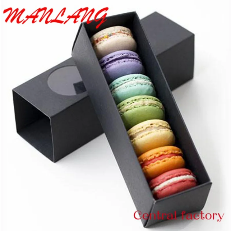 Custom  Black Luxury Sliding Out Open Cardboard Paper Packaging Gift Macaron Drawer Box with window