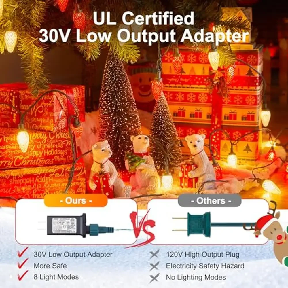 C9 LED Christmas String Lights 2 Pack 82ft 100 Outdoor Timer 8 Modes Extendable Bulbs Shaped Polycarbonate Faceted Brightness