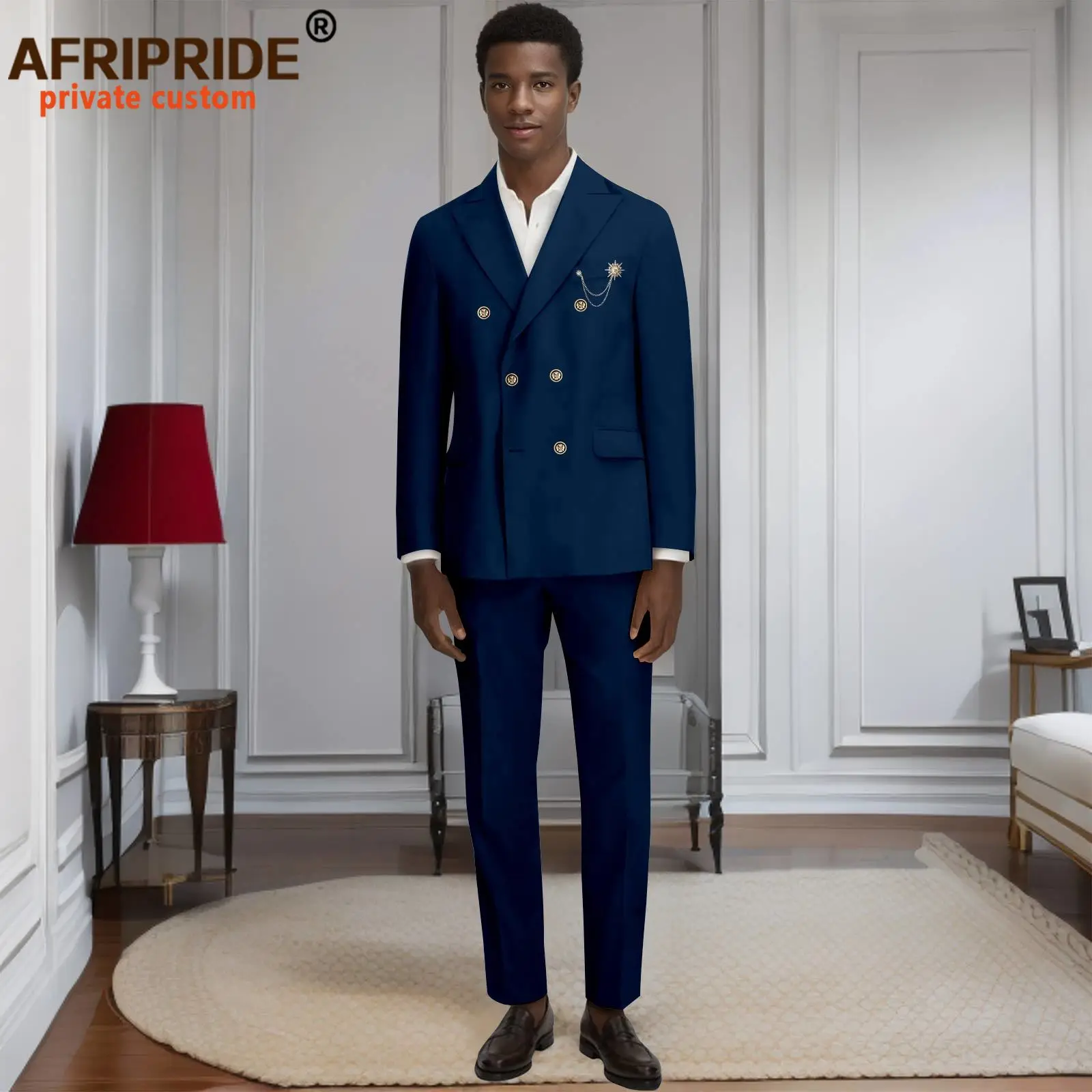 Dashiki Men Business Suits Double Beasted Brooch Blazer and Pants Set Formal Outfits African Clothes 2516031