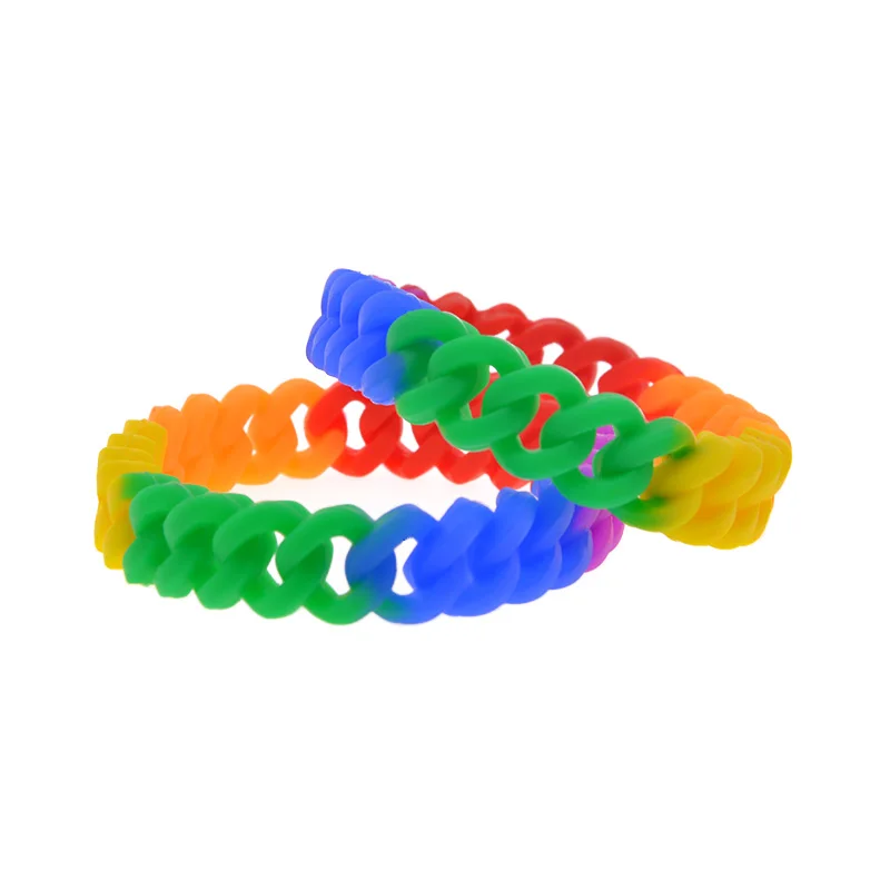 1 PC Textile Pattern Classic Decoration Silicone Bangle Rainbow Color Gay Pride Rubber Wristband