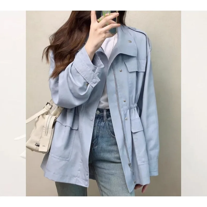Korean Version Waist Medium and Long Tooling Jacket Women's 2026 Spring Coat Trench Coat