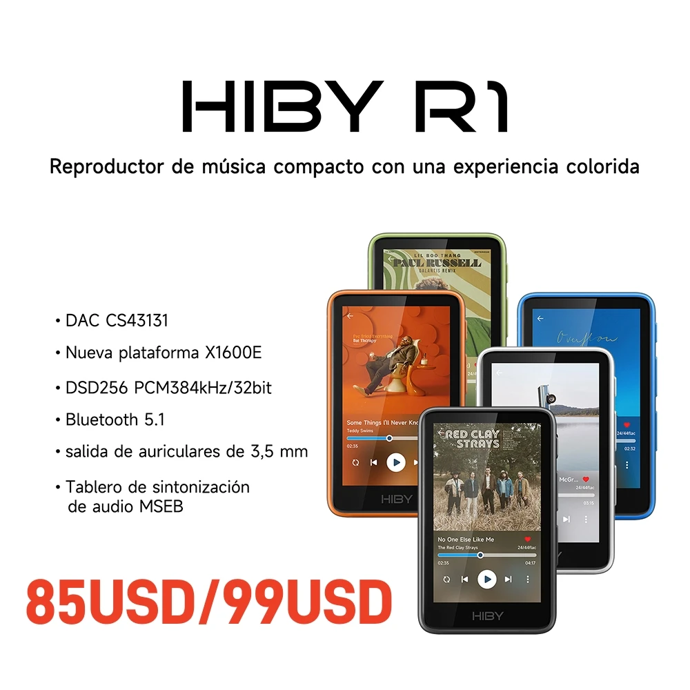 Reproductor de Música HiFi HiBy R1, MP3, USB, DAC, WiFi, Bluetooth 5.1, DSD256, PCM384kHz/32bit, X1600E, CS43131, MSEB, Radio Web, Salida de 3.5mm