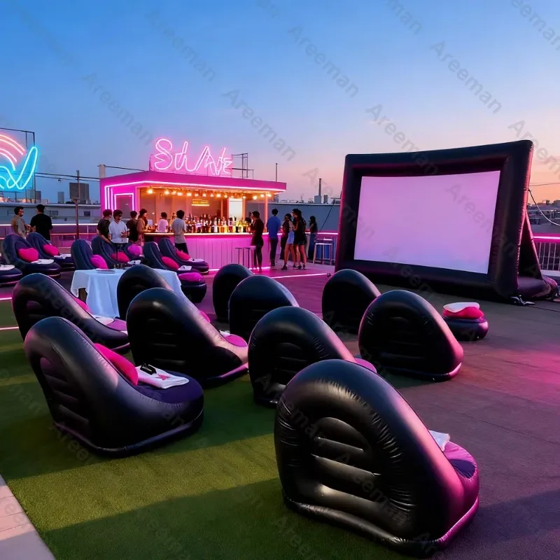 Outdoor Inflatable Projection Movie Screen with Inflatable Chair for Backyard Party Camping Cinema