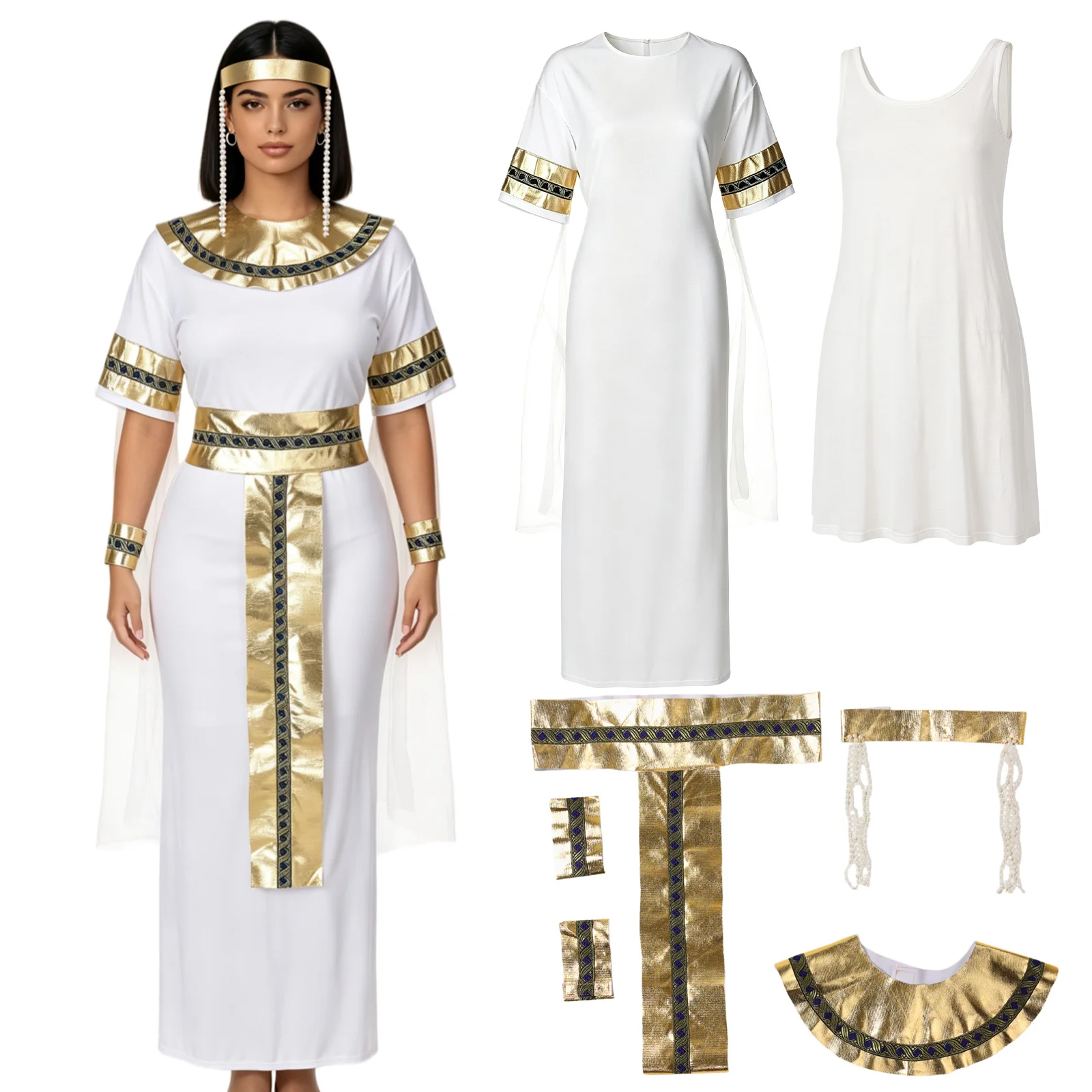Disfraz de Cleopatra para Mujer, Halloween, Festival, Cosplay de Faraón Antiguo, Vestido de Diosa Griega para Fiesta de Carnaval