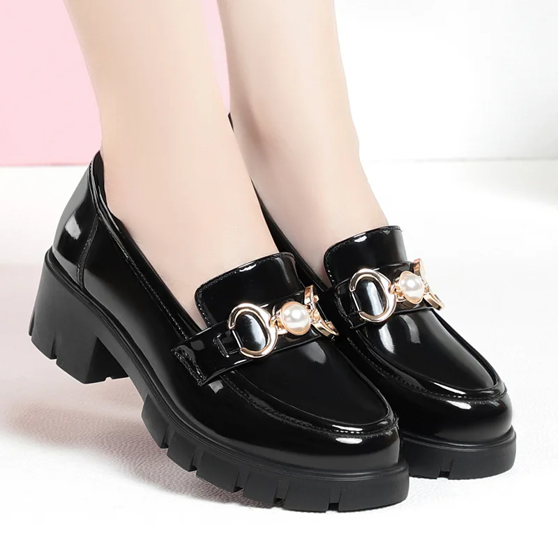 CICIYANG Women's Shoes Loafers 2024 Spring New Chunky Patent Leather British Style Slip-on Single Shoes Ladies Penny Shoes Black