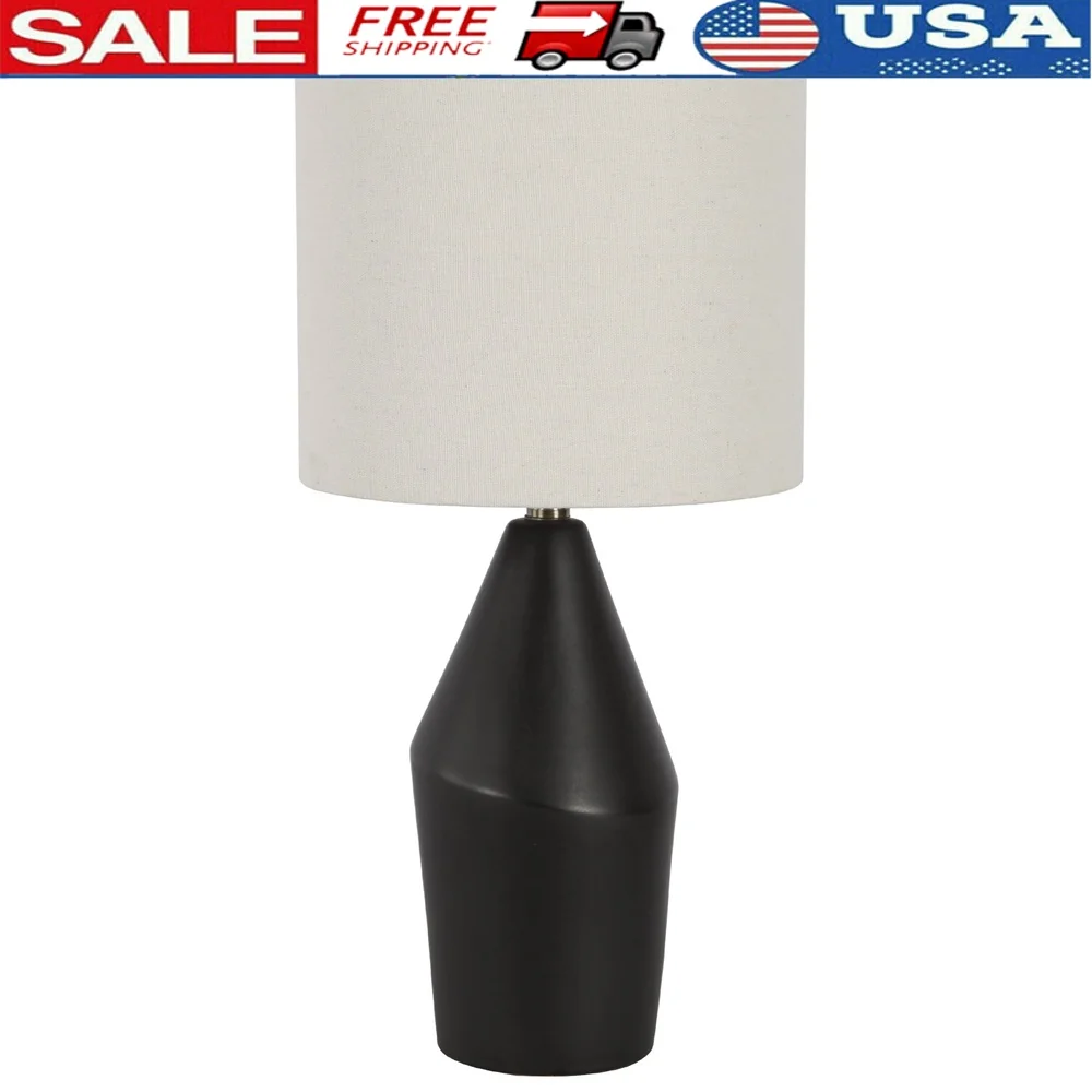 

Classic Black Ceramic Table Lamp with Fabric Shade Soft Illumination Living Room Bedroom Office Desk Nightstand 19 Inch Height