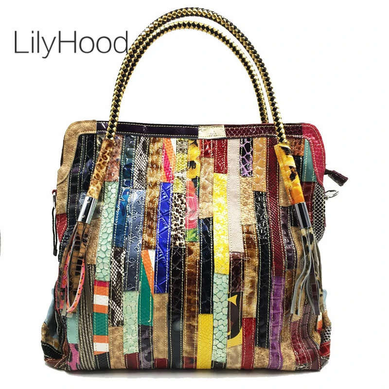 Big Capacity Real Leather Handbag for Women Designer Lady Genuine Leather Patchwork Top Handle Bag Casual Leisure Daily Work Bag