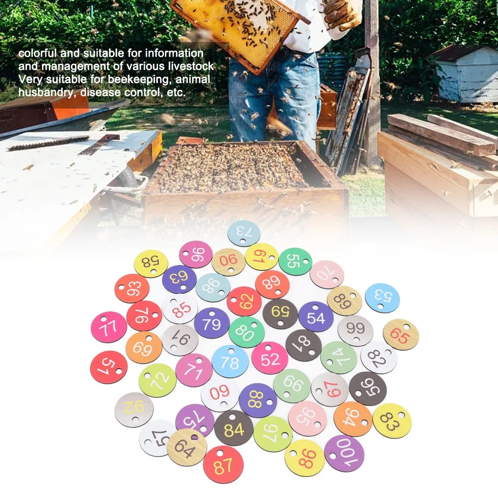 50Pcs ABS Plastic Number Tags Small Holes Bright Colorful Number Labels Numbers 51-100 Durable Round Number Labels