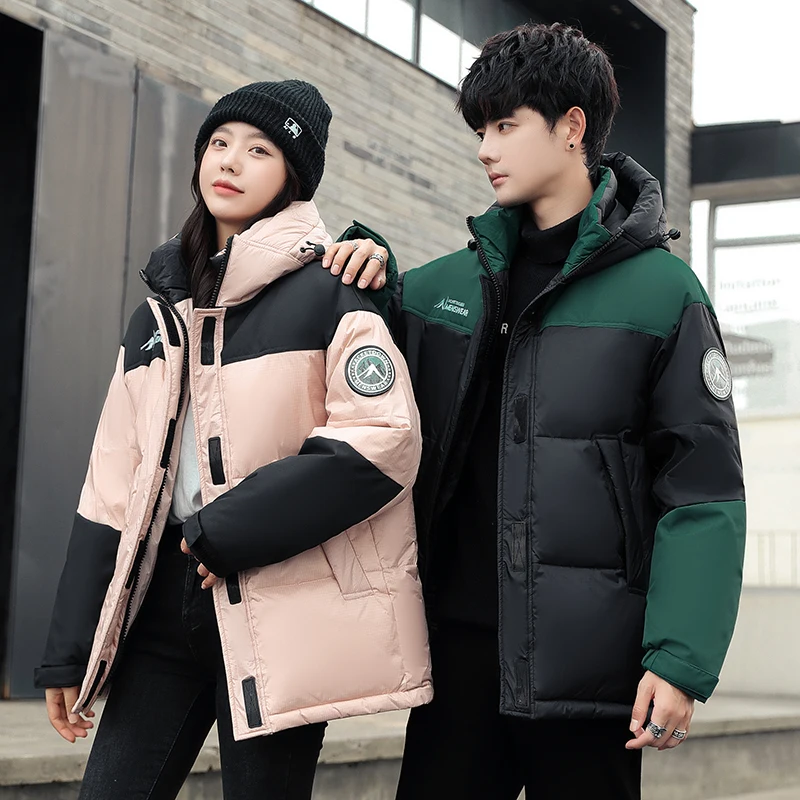 

Утепленная куртка-пуховик с капюшоном для мужчин и женщин: теплая, модная, молодежная зимняя верхняя одежда для пар и студентов, трендовая