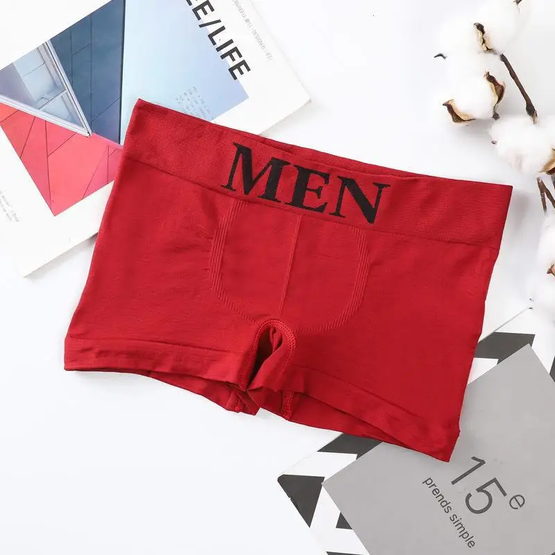 Novos homens roupa interior calças de canto plano meados de cintura esportes sem costura confortável e respirável quatro cantos boxers roupa interior