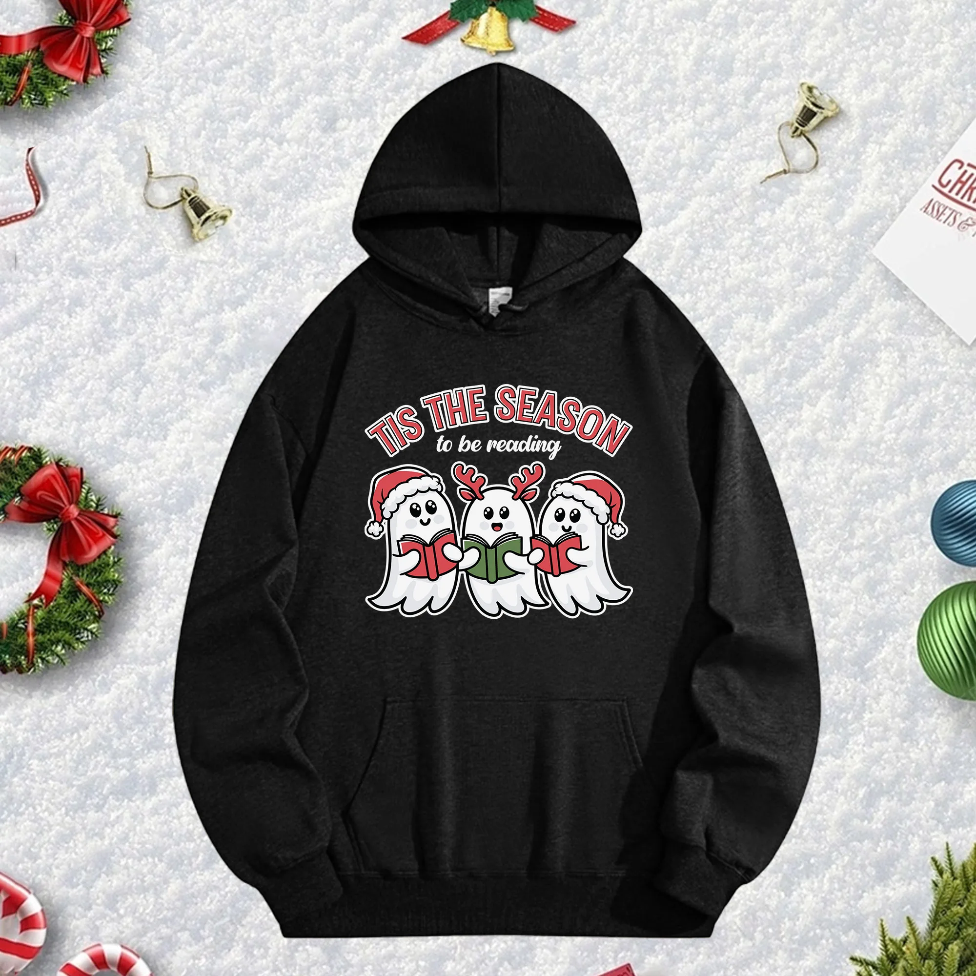 

TIS THE SEASON 270G Черная толстовка унисекс, уютный флисовый пуловер для зимы, праздничный наряд на Рождество и Новый год