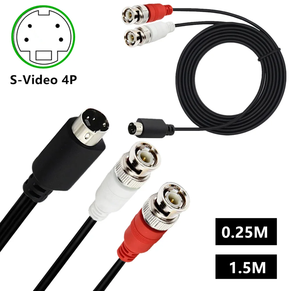 S-Video 4 Pin to Bnc Splitter Cable, Mini Din 4 Pin S-Video Male to Dual Bnc Male Splitter Connectors Cable 0.25M 1.5M