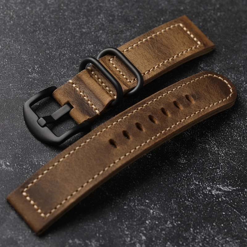 Vintage Crazy Horse Brown Watch Strap 20MM 22MM 24MM Soft and Thick Head Layer Cowhide Watchband