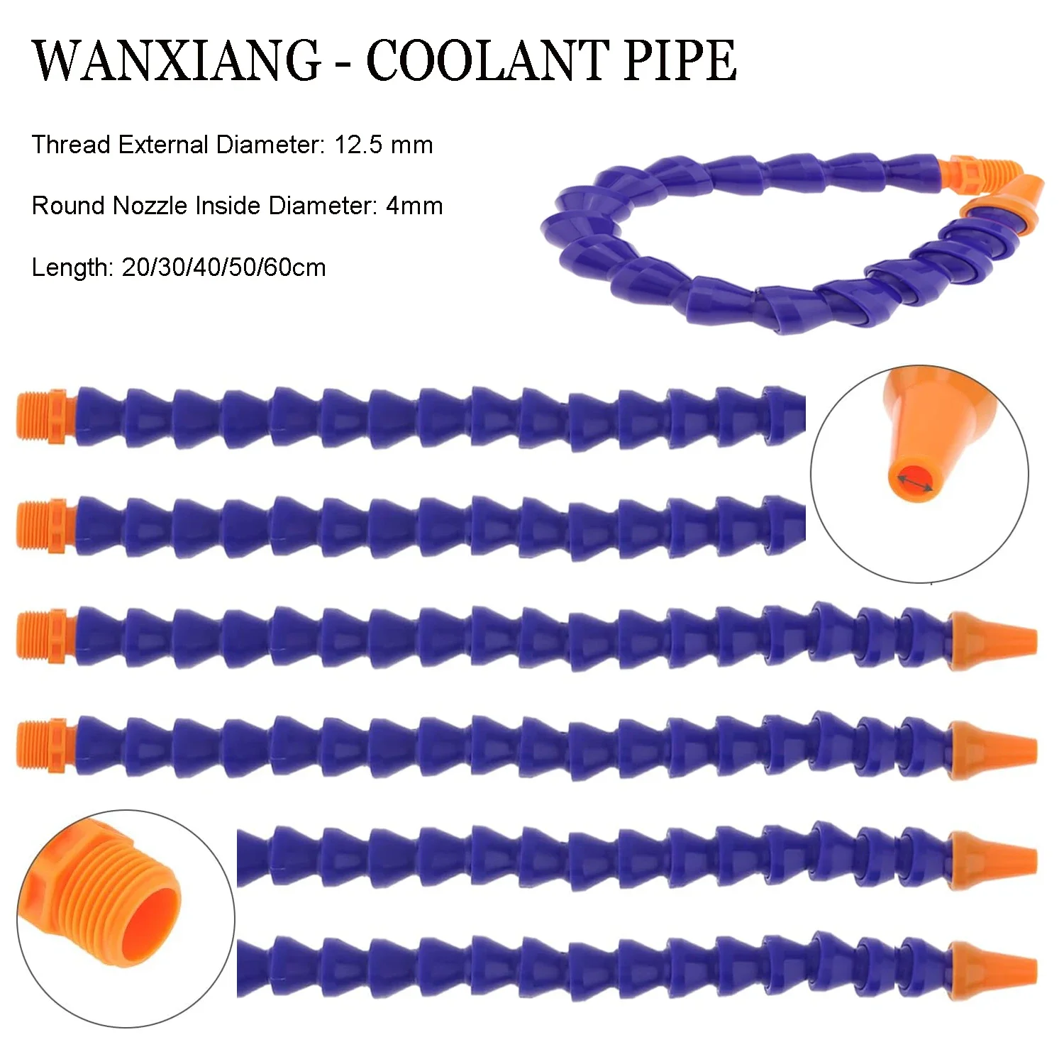 1Pc G1/4 Flexible Coolant Hose, 200/300/400/500/600mm Plastic Nozzle for CNC Lathe, Milling Machine, Water Oil Pipe
