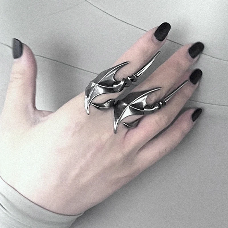 Dark Armor Thorn Alien Metal Ring Armor Irregular Cyberpunk Personality Hyperbole Patchwork Shaped  Bat Niche Ring Male Female