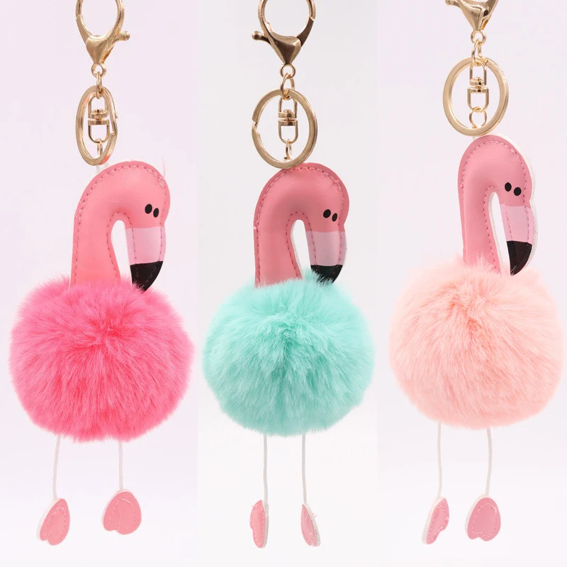 

Креативный плюшевый брелок с фламинго, пушистая милая кукла Kawaii, женская кожаная сумка, очаровательная сумка, автомобильный кулон, брелок для ключей, украшение, подарок