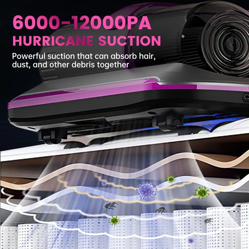 Aspirapolvere da letto senza fili viola con UV-C, HEPA e pulizia ad ultrasuoni per materassi, divani, automobili