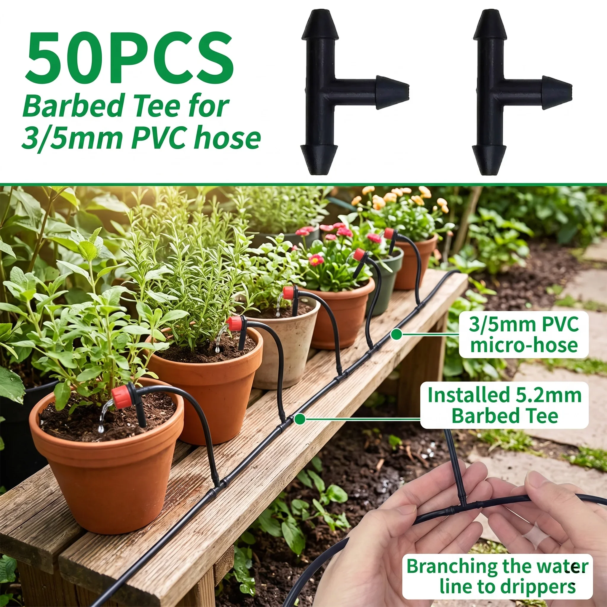 50 100PCS 3 5mm Tubing Watering Pipe Hose Couplings Micro Drip Irrigation System Garden Tools Plastic Barbed 3 Way Tee Connector