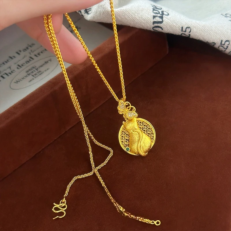 

Fashion Kt18 Gold Color Hollow Out Floral Emerald Cat Pendant Pendant Necklace for Women Bride Jewelry Wedding Birthday Gifts