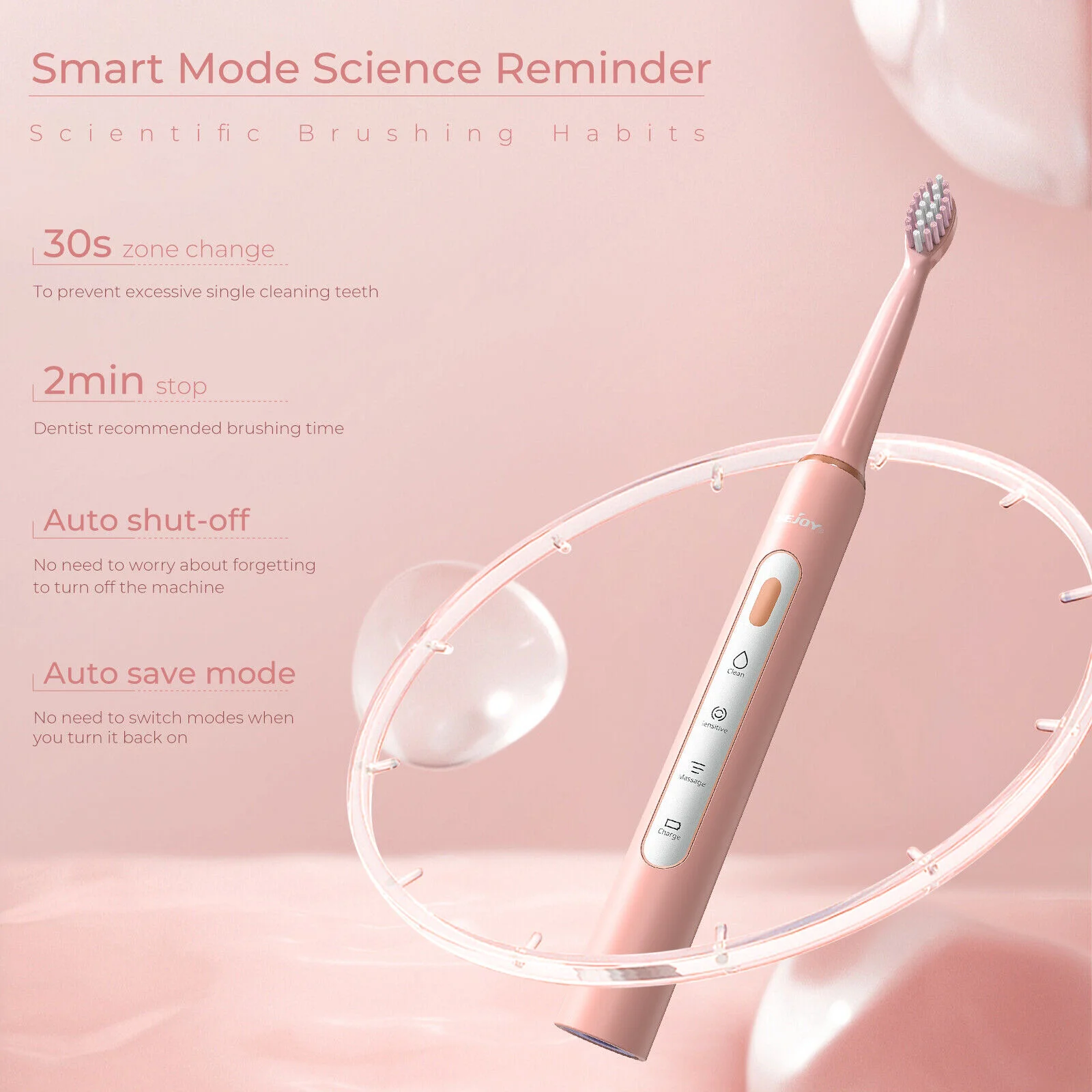 SEJOY Electric Sonic Tooth Brush for Adult USB Rechargeable Electric Toothbrush Washable with 7 pcs Replacement Heads