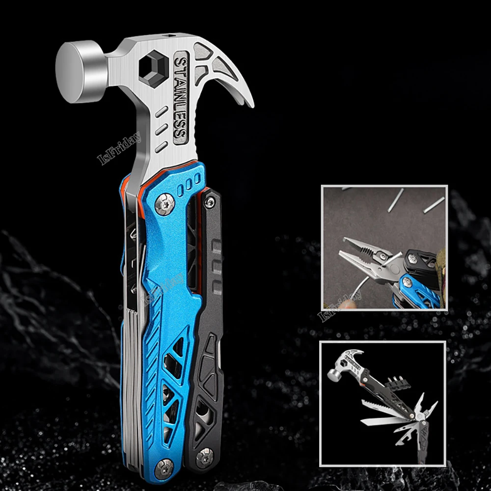 

Multifunctional Claw Hammer Outdoor Camping Multi Tools Folding Knife Plier Multitool Adjustable Spanner Screwdriver Bits