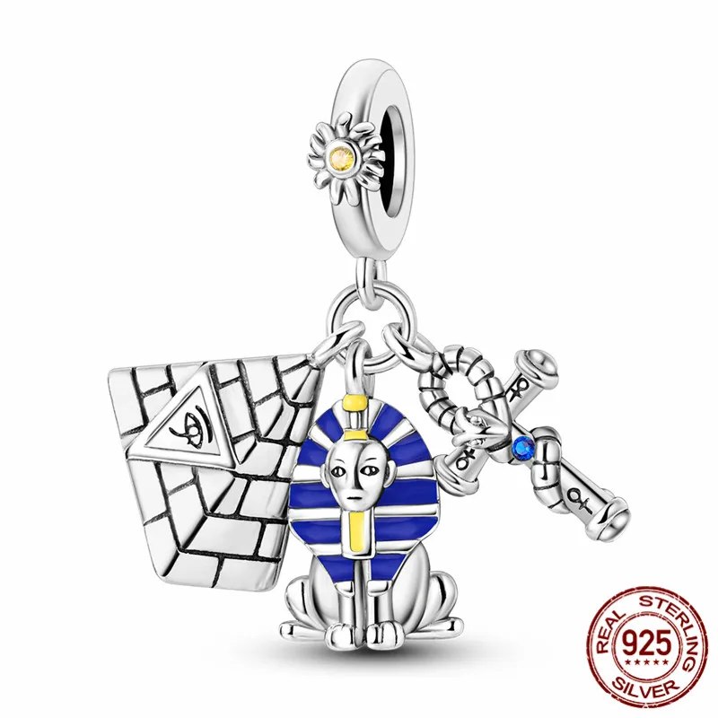 

S925 sterling silver pyramid Ankh charm bead with original design bracelet, a perfect DIY jewelry gift for women.