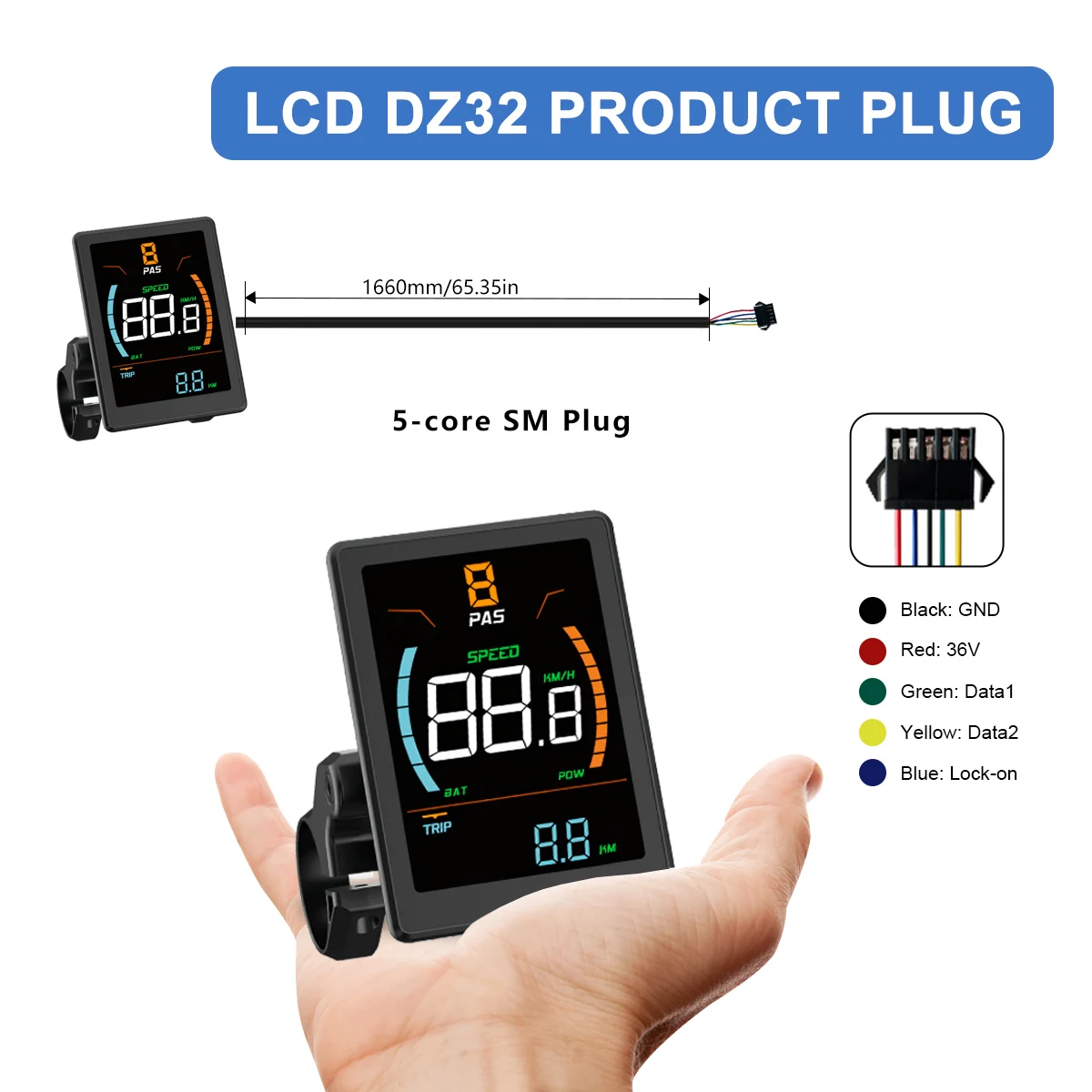 

24V-72V Electric Bike LCD DZ32 Color Display with UART 2 Communication for JN/3 Mode Controller Accessories