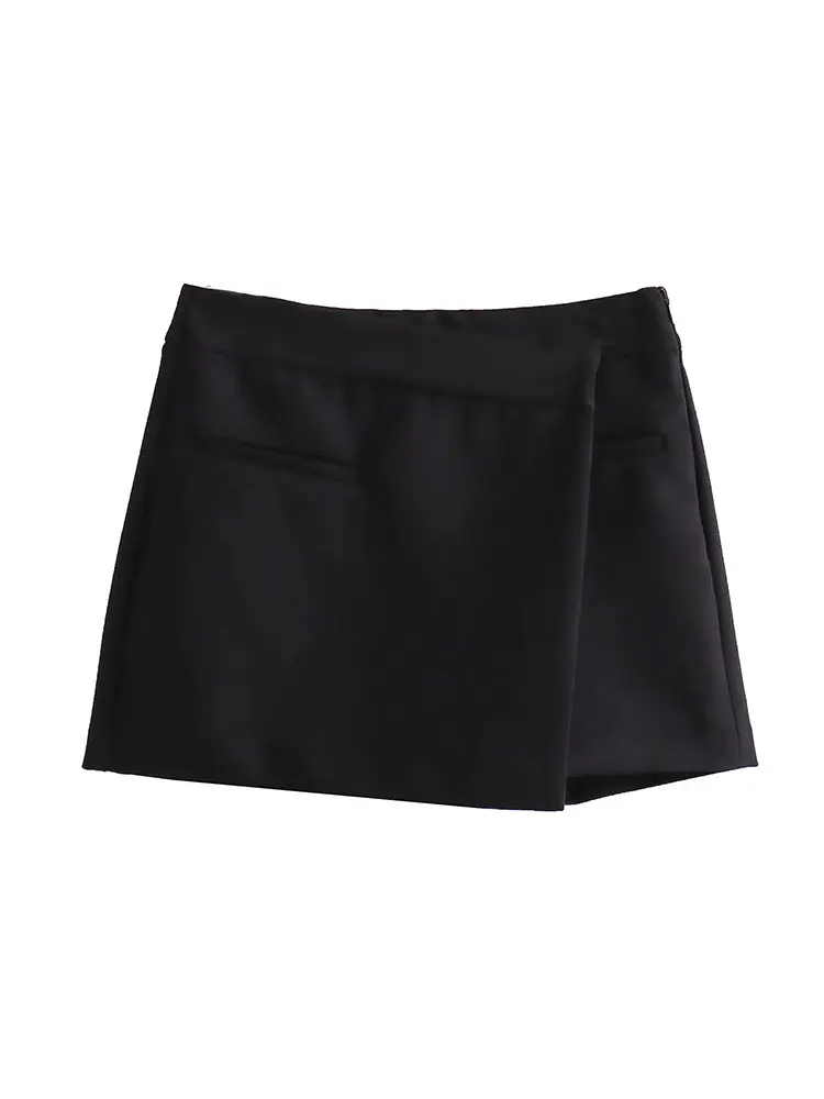 Nlzgmsj TRAF 2023 Summer Women Classics Solid Color Textured Wrap Shorts Skirts Vintage Tricolor High Waist Side Zipper Shorts