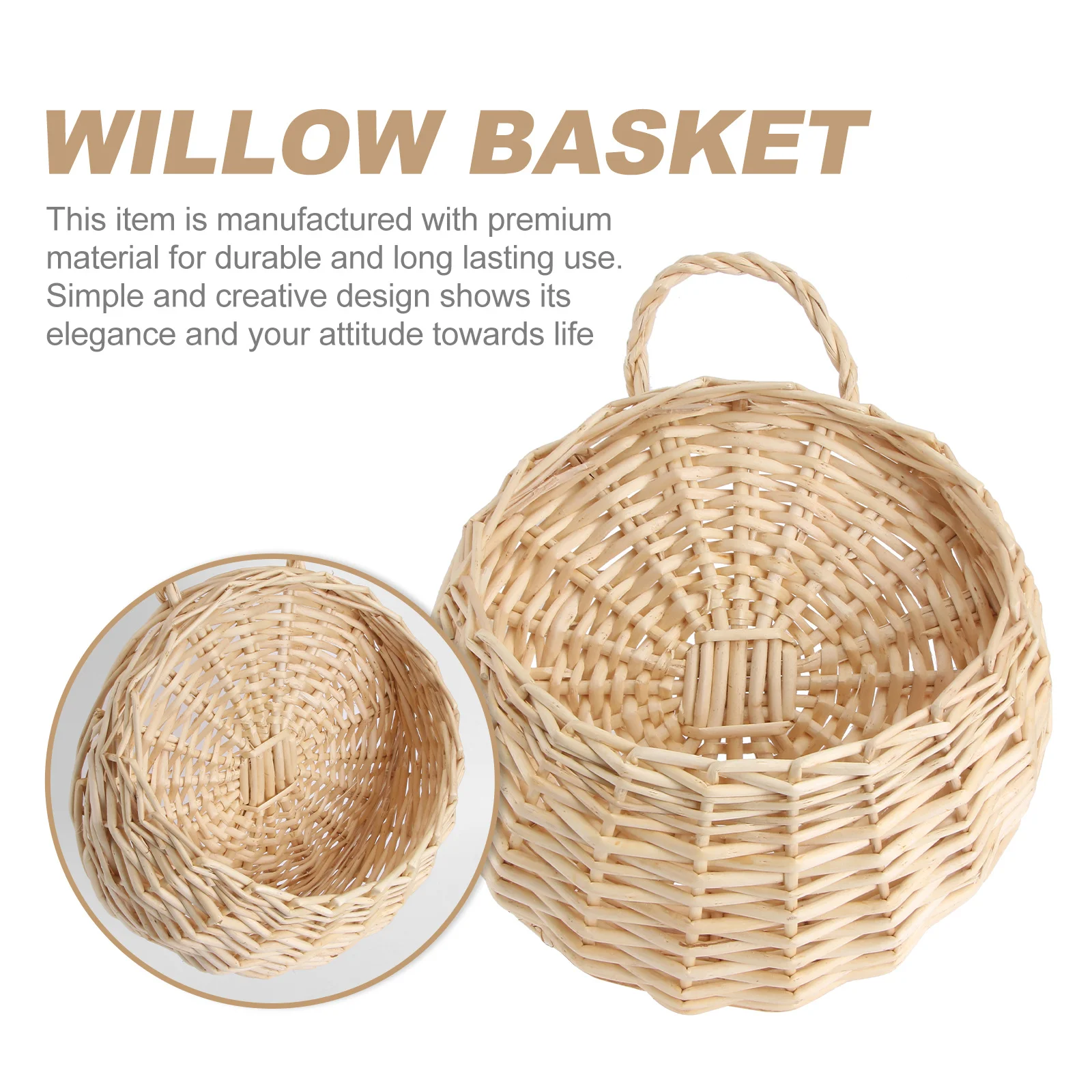 

2Pcs Rattan Hanging Wall Basket Straw Willow Wicker Flowerpot Rustic Hanging Flower Pot Home Garden Balcony Decoration