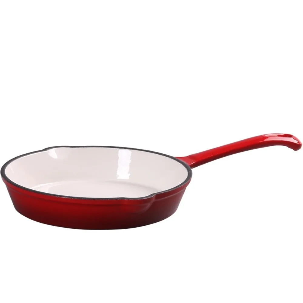 

Multipurpose Non-stick Enameled Cast Iron Dutch Oven Universal Flat Bottomed Frying Pan Round Red Omelette Pan Kitchen Cookware
