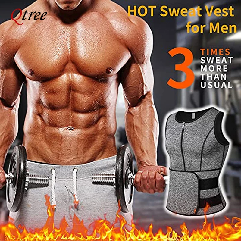 Qtree Men Body Shaper Waist Trainer Vest Slimming Sauna Sweat Jacket Compression Shapewear Fat Burner Workout Belly Trimmer Tops