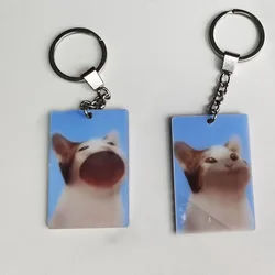 Personalized Pop Cat Keychain Cute HD Kitten Dynamic Bag Pendant Funny Popcat Keyring Creative Key Chain Toy Gift for Friends