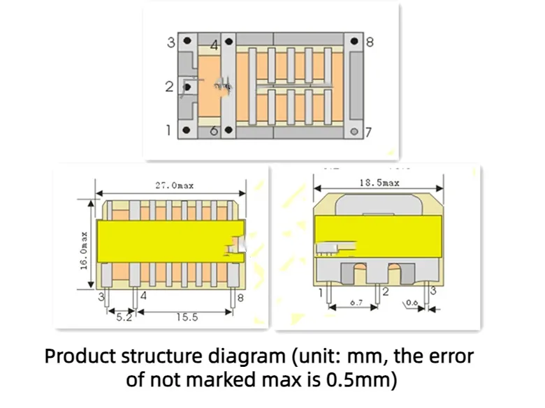 Pacchetto ad alta tensione di innesco della bobina di accensione DC12V del pacchetto ad alta tensione dello ione negativo a 8 pin del HT-1222A-3 di innesco 2Pcs