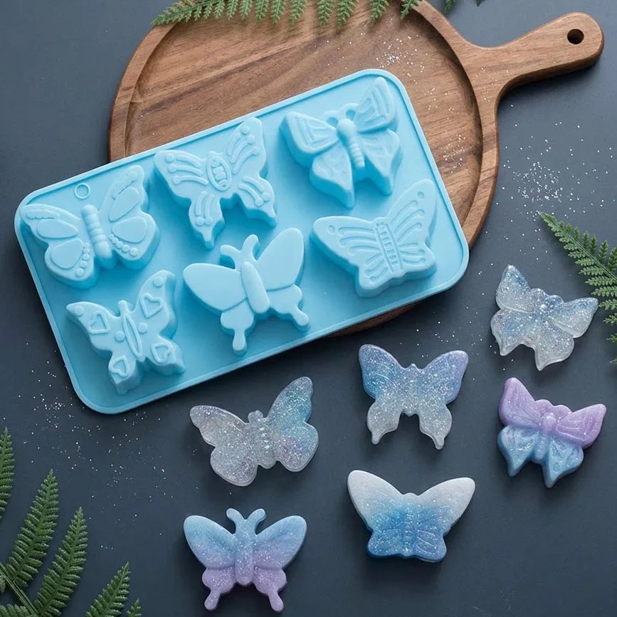 6-Cavity Silicone Mold Butterfly Design DIY Mould for Chocolate Candy Jelly Resin Craft Baking