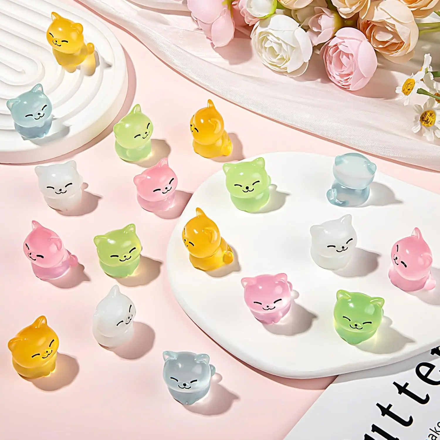 5/10 قطعة مضيئة صغيرة الراتنج القط أرقام توهج في الظلام القطط الحيوانات الحلي الصغيرة DIY بها بنفسك الجنية حديقة الزجاج الحاويات #4