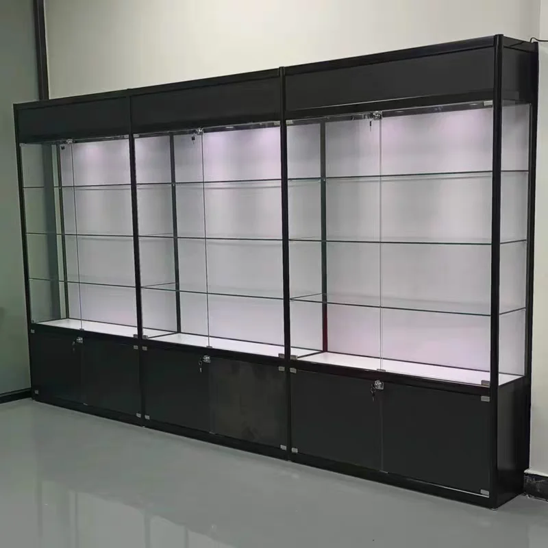 Vitrine en verre de conception de magasin de fumée personnalisée, vitrine avec lumières lumineuses, vitrine pratique