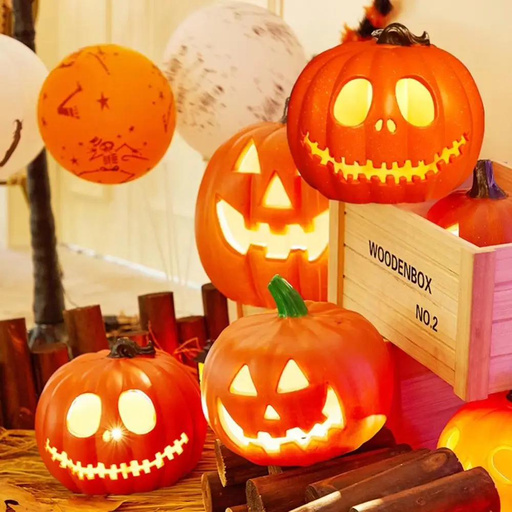 24cm Halloween labu besar cahaya kerawang bercahaya Jack-o lentera ornamen Paskah Halloween rumah taman dekorasi pesta