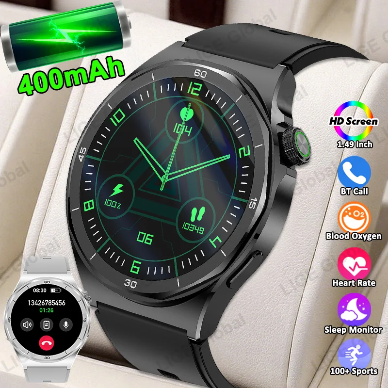 

LIGE новые умные часы, аккумулятор 400 мАч, водонепроницаемые спортивные мужские часы, 1,49 дюйма, HD, Bluetooth, монитор здоровья, умные часы для Android iOS 2025