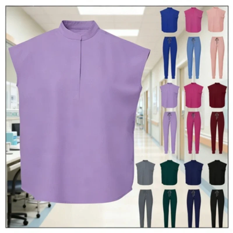 

Женский рабочий наряд медсестры, однотонный модный простой воротник-стойка, большие манжеты