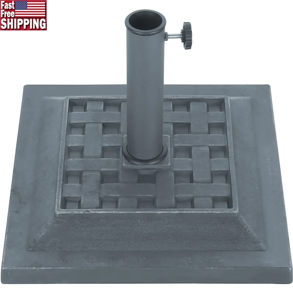 

Square Resin Umbrella Base Heavy Duty 26.6lbs Rust Resistant Outdoor Patio Deck Support Fits 1 or 2 Inch Poles