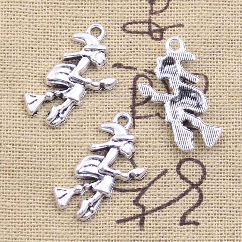 15Pcs Charms Halloween Heks Op Bezemsteel 25X19Mm Antiek Zilver Kleur Hangers Diy Maken Bevindingen Handgemaakte Tibetaanse sieraden