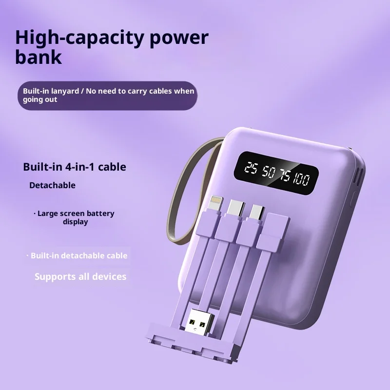 

Mini power bank comes with a 20000 mAh cable, large capacity and compact mobile power supply slim powerbank