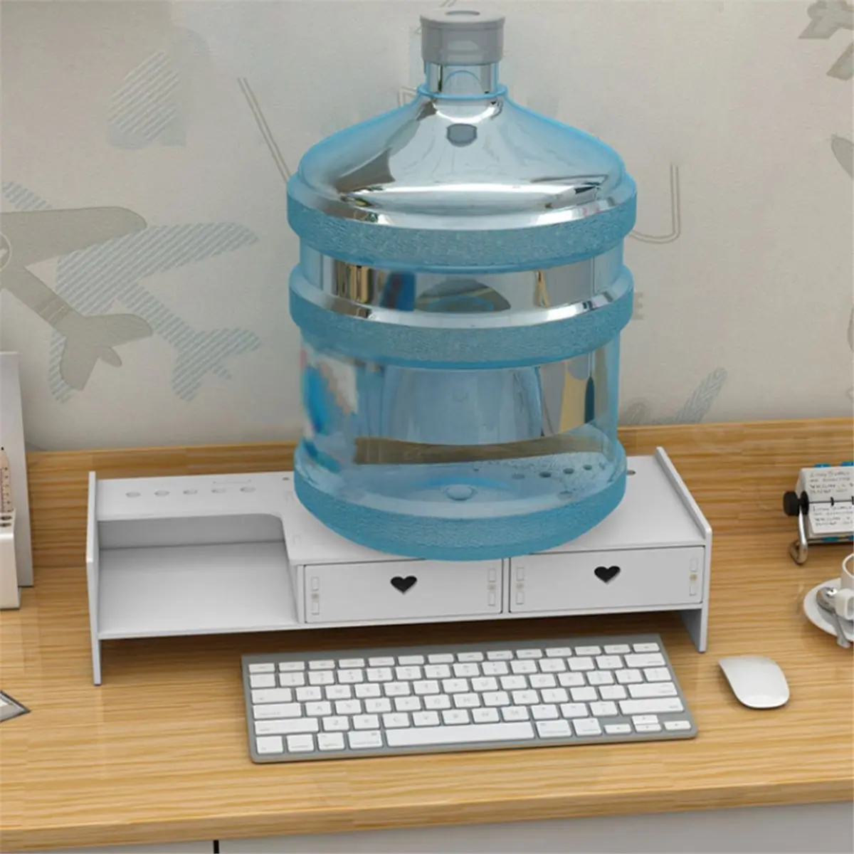 Desktop Added Shelf with Drawers Computer Monitor Stand Office Desk Storage Rack Dormitory Holder Stationery Organizer