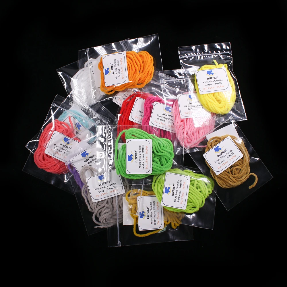 3 m/Packung Fliegenbindematerial Micro Mop Chenille Caddis Nymph Woolly Bugger Streamer Salzwasser Mopp Fliegen Forelle Crappie Jig Lure – Detail 10