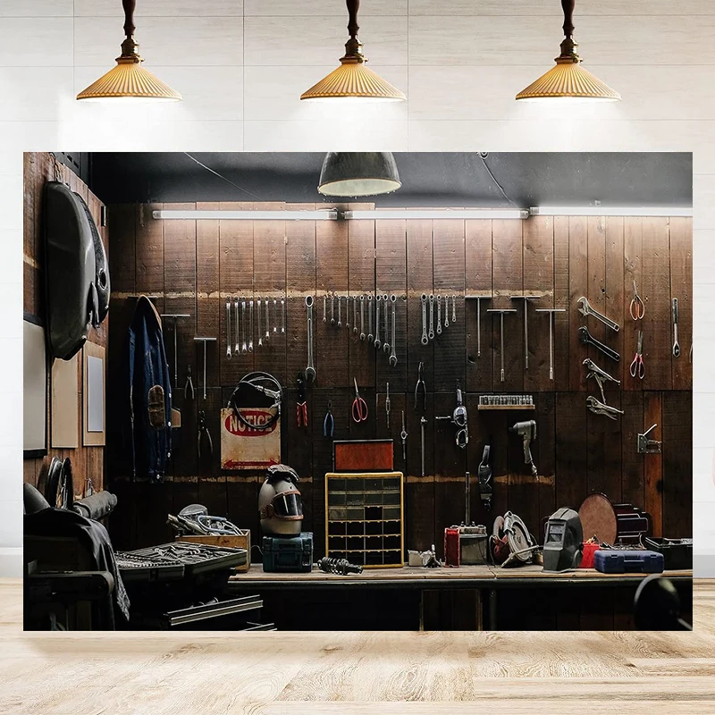 Workshop Tools Background - Repair Tool Rack Vintage Garage Workshop